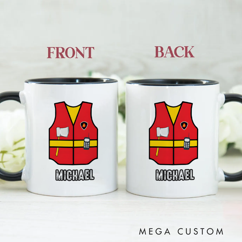 Personalized Firefighter Mugs Firefighter Safety Vest Design Coffee Mug Gift