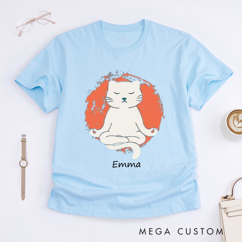 Personalized Funny Yoga Cat T-Shirt Cat Meditation T-Shirt Cute Cat Yoga T-Shirt for Cat Lovers Fun Yoga Gift