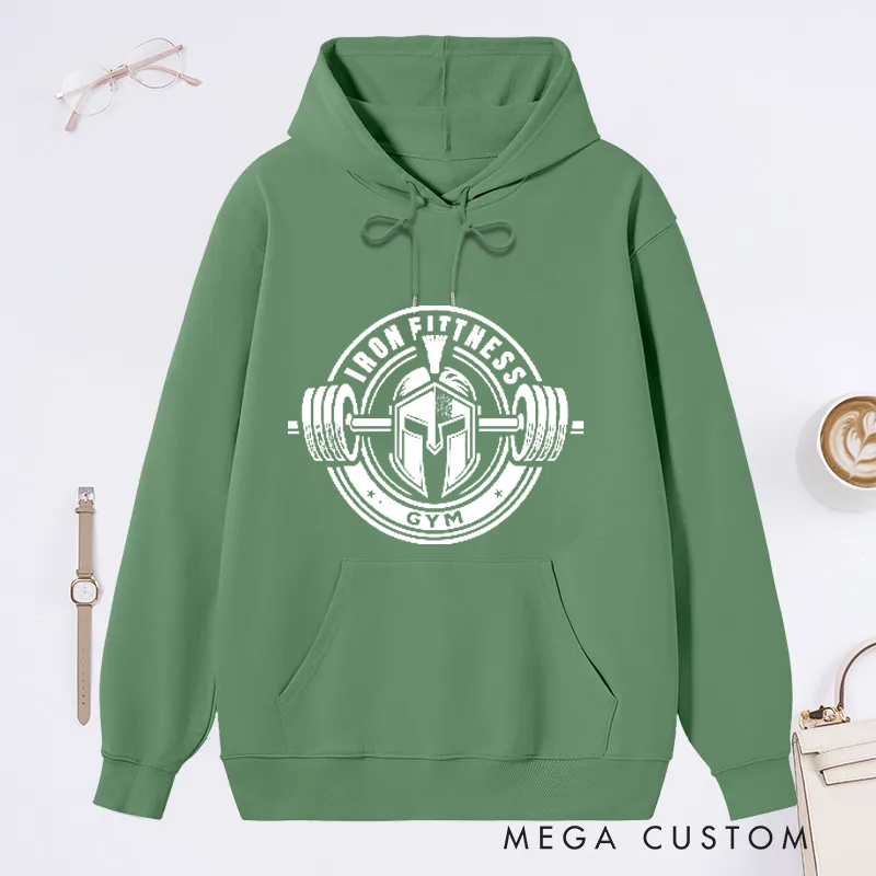 Personalized Gym Classic Hoodies with Warrior and Barbell Graphic for Fitness Enthusiasts Bodybuilders and Gym Lovers