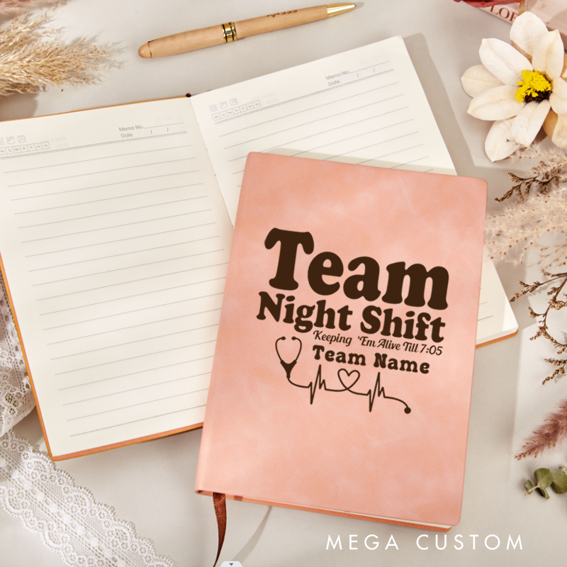 Personalized Leather Notebook for Nurse Team Night Shift Leather Journal Nurse Appreciation Gift