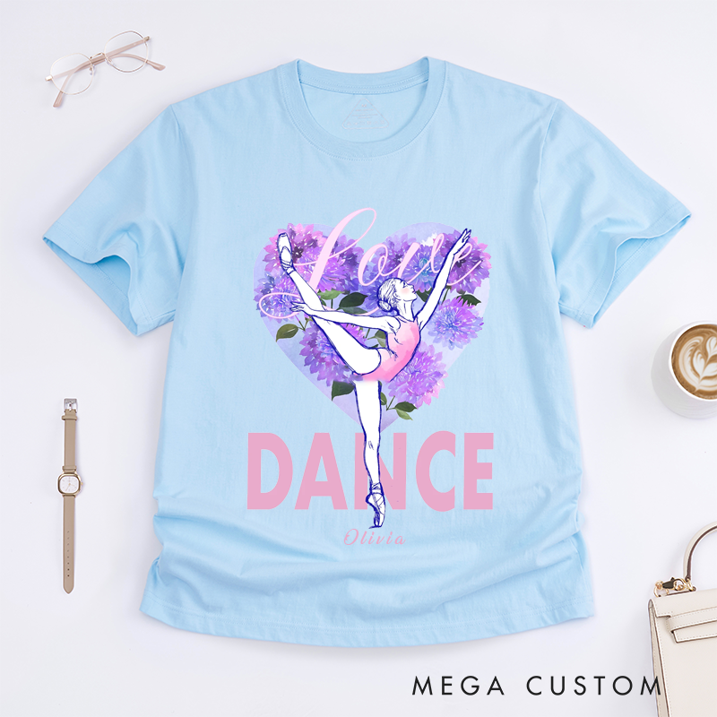 Personalized Ballet Dance Classic T-Shirts Custom Name Gift Beautiful Ballerina Lovers Unique Cute Floral Heart Design Classic Tee