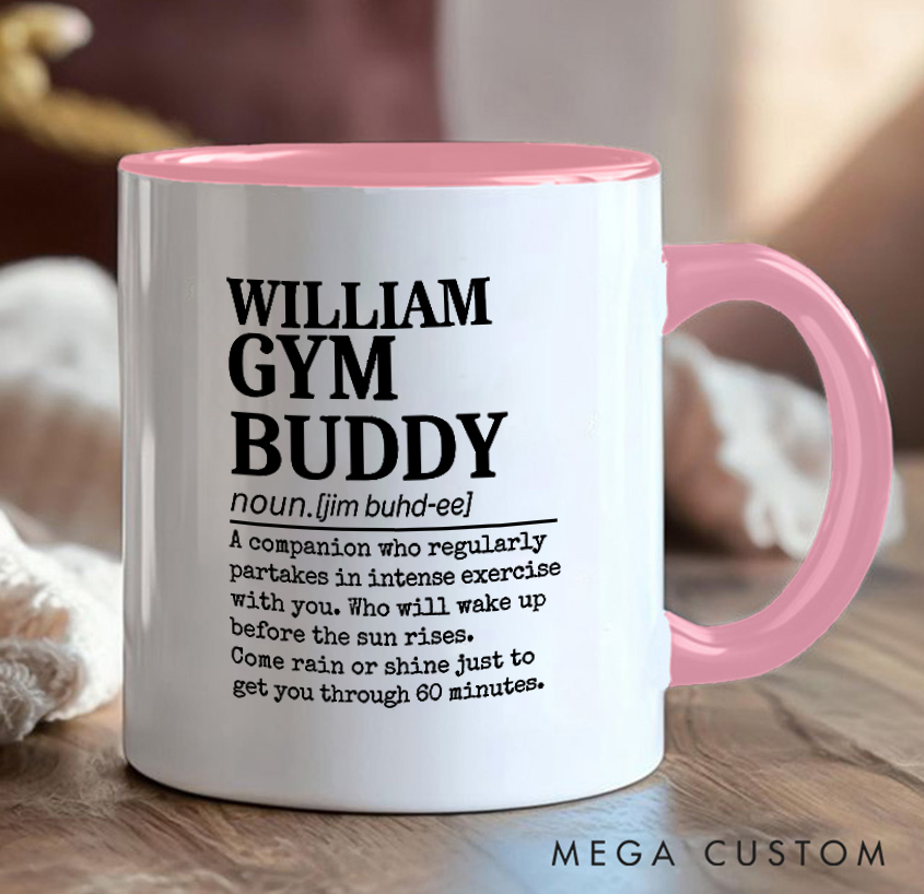 Personalized Gym Buddy Definition Mug with Workout Partners Gift Motivational Coffee Cup for Fitness Enthusiasts Bodybuilders and Gym Lovers