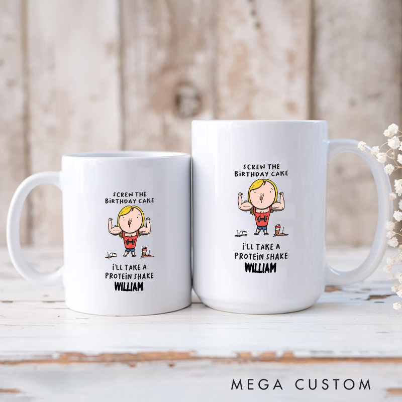 Personalized Gym Lover Fitness Cartoon Coffee for Him Design with Custom Word Mug