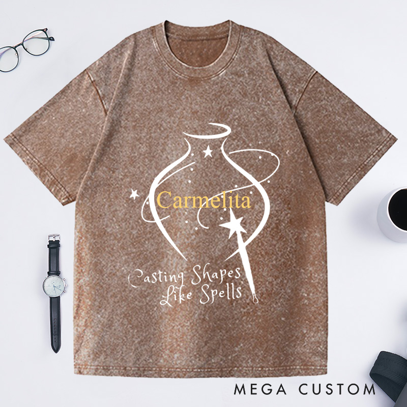 Personalized Casting Shapes Like Spells Washed T-Shirts Wizard Pottery Shirt Customized Name Shirt Gift for Pottery Lover Gift