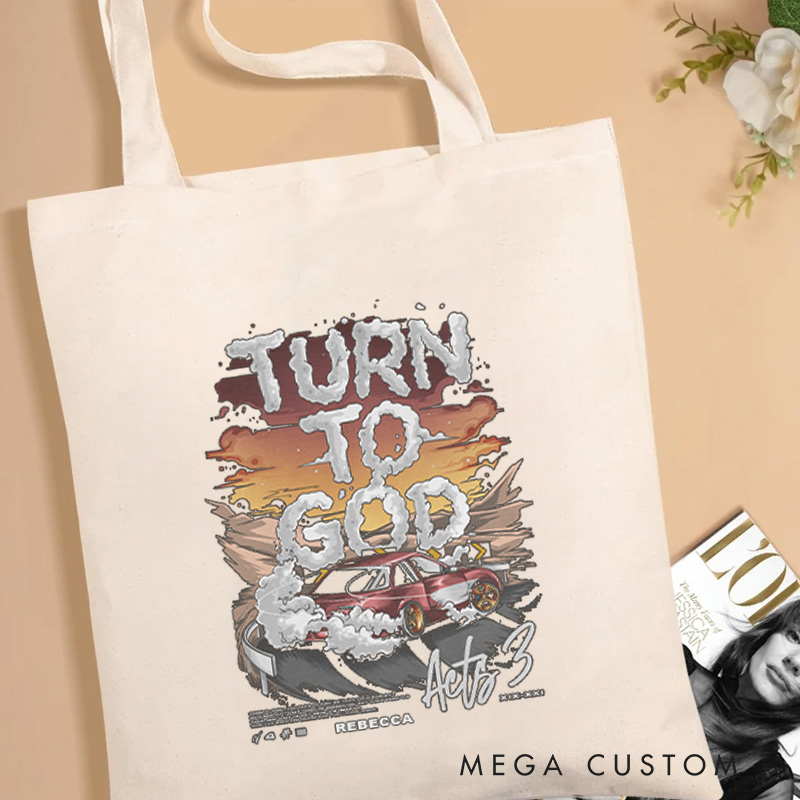 Personalized Turn to God Canvas Tote Bag with Name Christian Acts 3:19-21 Bible Verse Bag Faith Gift Religious Gift Christian Gift for Jesus Lovers