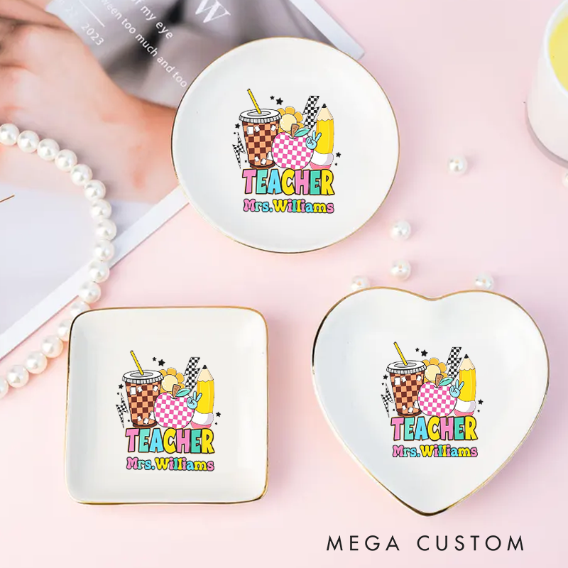 Personalized Jewelry Dish for Teacher Colorful and Playful Decorative Three Different Shapes Ceramic Ring Dish Teacher Appreciation Gift