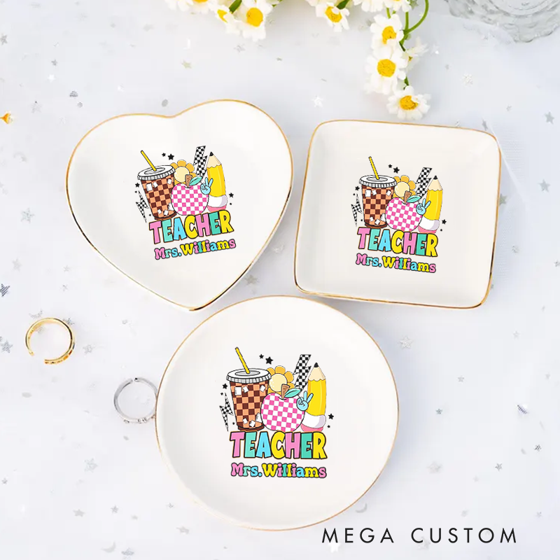 Personalized Jewelry Dish for Teacher Colorful and Playful Decorative Three Different Shapes Ceramic Ring Dish Teacher Appreciation Gift