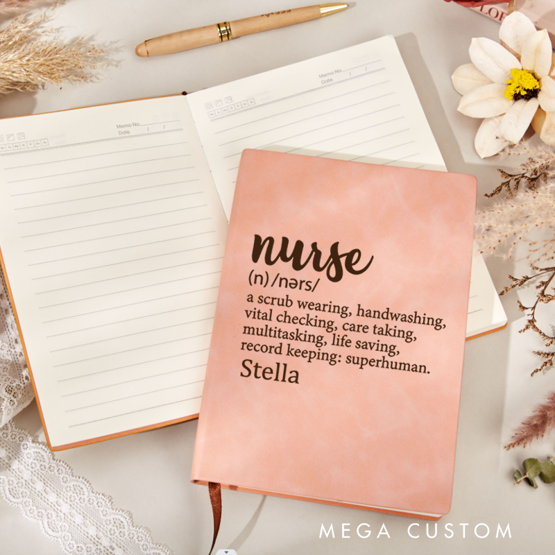 Personalized Leather Notebook for Nurse Nurse Dictionary Style Definition Leather Journal Nurse Appreciation Gift