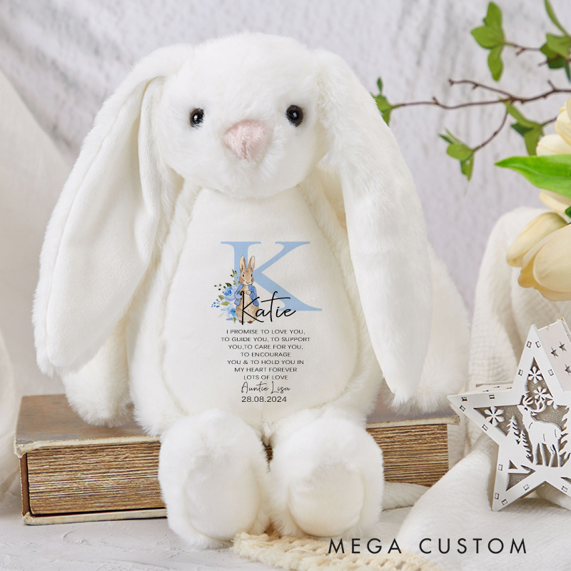 Personalized Blue Stuffed Bunny Plush Toy with Name Birthday Baptism Gift Christmas and First Communion Gift for Kids