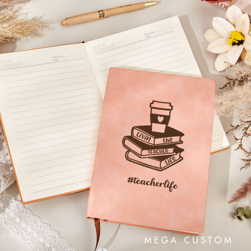 Personalized Leather Notebook for Teacher Living the Teacher Life Leather Journal Teacher Appreciation Gift
