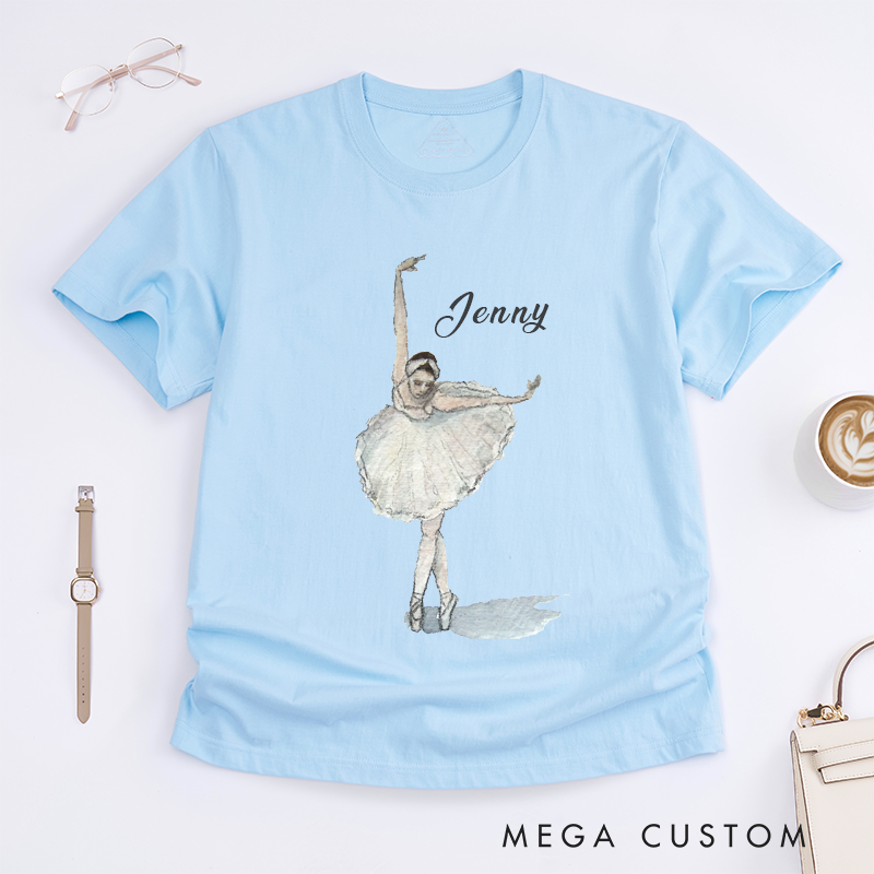 Personalized Ballet Dancer Classic T-Shirts Custom Name Sketch Style Design With Elegant Pose Perfect Gift for Dance Lovers Classic Apparel