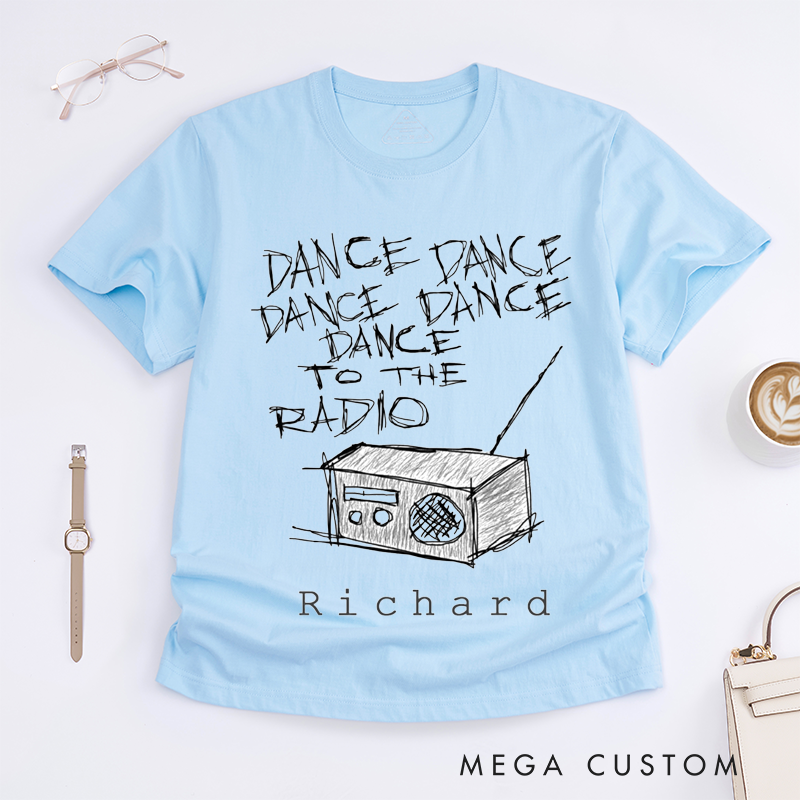 Personalized Classic T-Shirts Dance to The Radio Custom Music Lover Gift Unique Hand Drawn Radio Sketch Tee Unisex Present for Men and Women