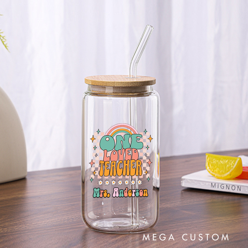 Personalized Teacher Tumbler with Lid and Straw One Loved Teacher Custom Glass Coffee Cup Teacher Appreciation Gift