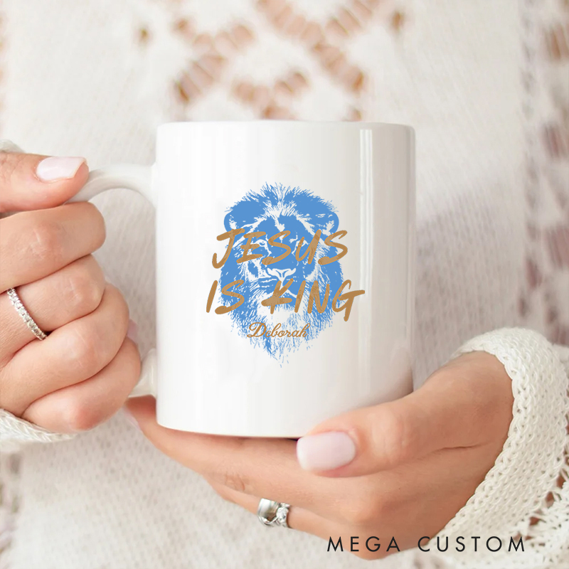 Personalized Jesus Is King Bible Verse Ceramic Mug with Name Christmas Gift for Christians Baptism and Birthday Gift for Christians