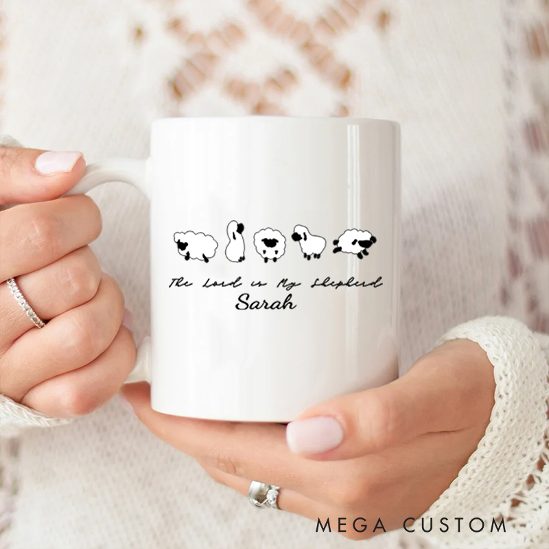 Personalized The Lord is My Shepherd Bible Verse Jesus Ceramic Mug with Name Christmas Gift for Christians Baptism and Birthday Gift for Christians