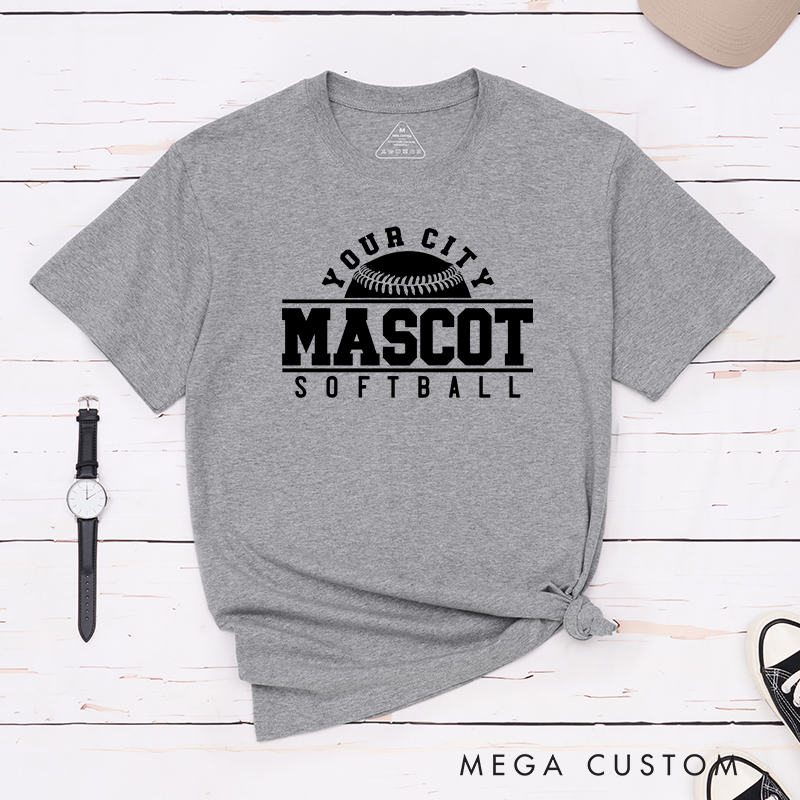 Personalized Softball Team T-Shirt Design Featuring Custom City Name Team Name Bold Typography and Central Softball Graphic