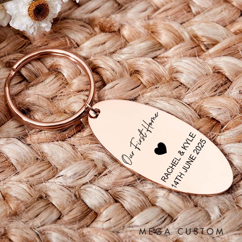 Personalized Our First Home Keyring with Name Engraved New Home Keychain Housewarming Gift His and Hers Couples Keyring Moving in Gift Matching Gift