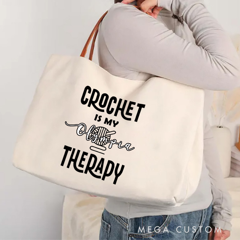Personalized Crochet Is My Therapy Tote Bag Crocheting Lover Bag Knitting Lover Bag Yarn Lovers Canvas Bag Knitter Gift Crocheter Gift