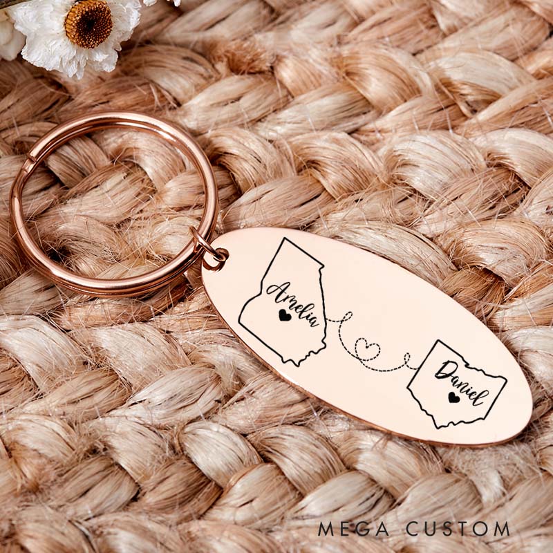 Personalized Country Keychain Housewarming Keychain to Home Keyring State Keychain College Student Moving Housewarming Gift Moving in Present