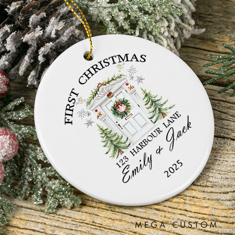 Personalized First Christmas Ceramic Ornament for New Home Personalized Address Names and Year Custom Housewarming Gift Holiday Decor Keepsake