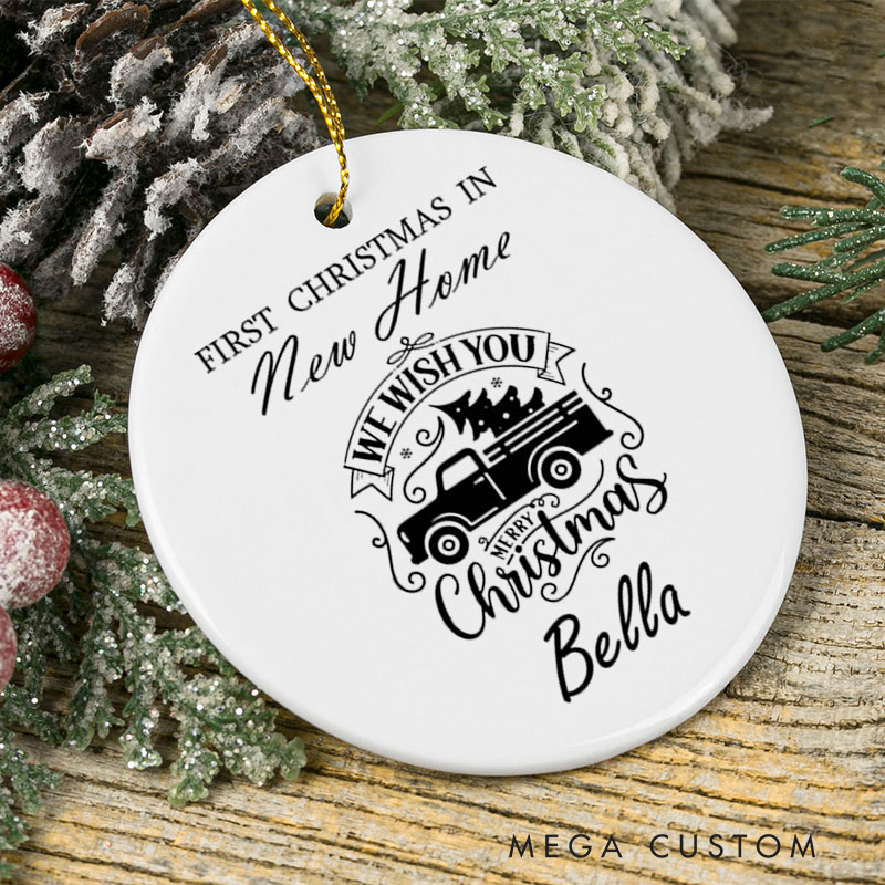 Personalized First Christmas in New Home Ceramic Ornament Personalized Name and Vintage Truck Design Custom Housewarming Gift Christmas Gift