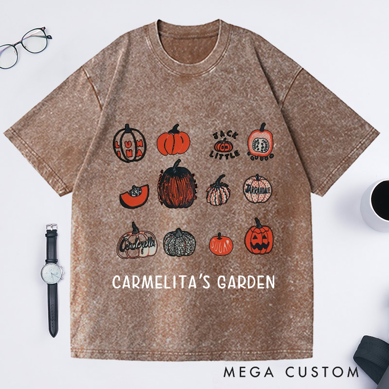Personalized Pumpkin Washed T-Shirts with Name Halloween Shirt Screen Print Shirt Gardening Lovers Gift Gardener Gift