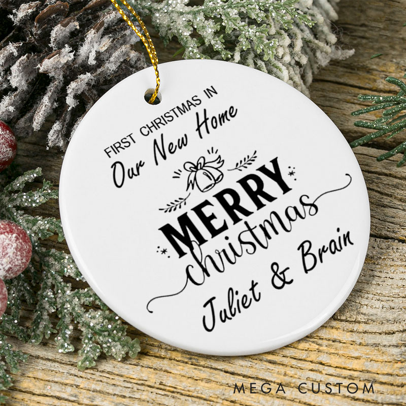 Personalized First Christmas in Our New Home Ceramic Ornament Personalized Names and Merry Christmas Design Housewarming Gift Holiday Decor Keepsake