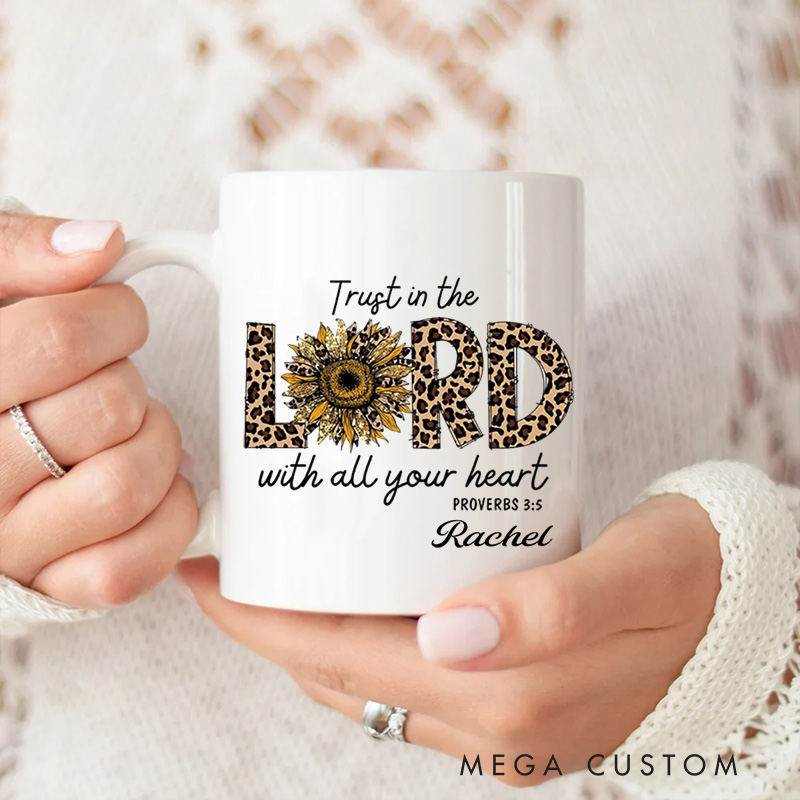 Personalized Trust In the Lord with All Your Heart Leopard Christian Ceramic Mug with Name Religious Gift Birthday Gift for Women