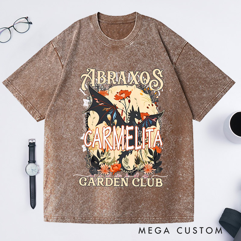 Personalized Garden Club Washed T-Shirts Fantasy Book Lover Shirt Bookish Gift Flower Shirt Dragon Shirt Gardener Gift