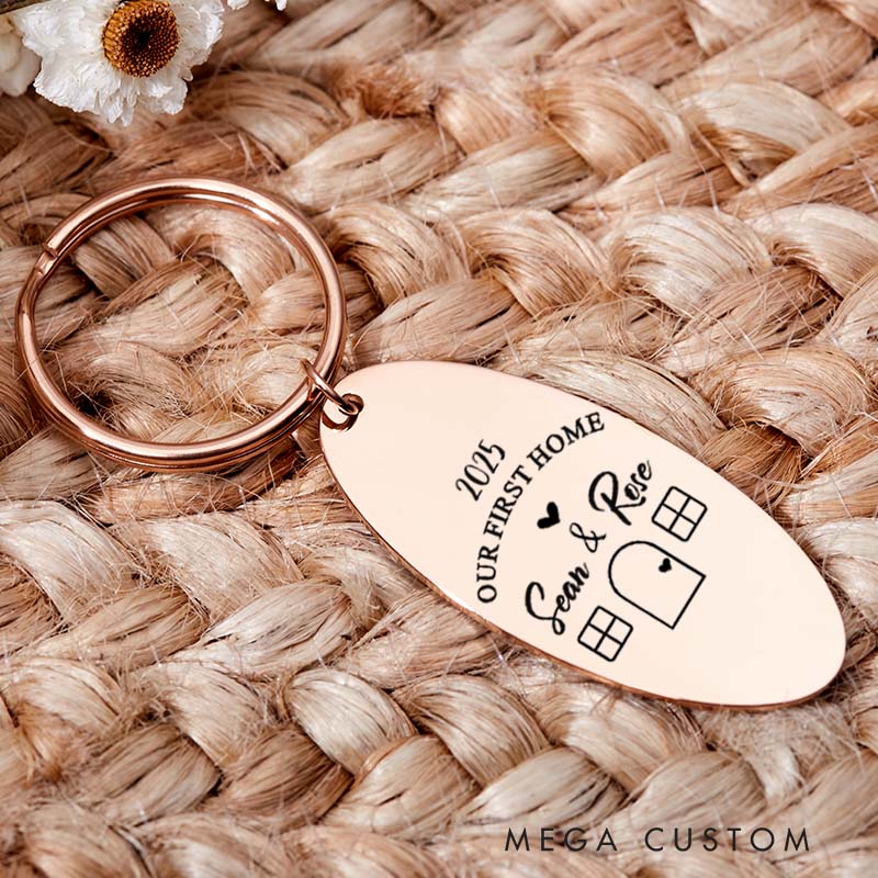 Personalized Our First Home Couples Keyring Engraved House Warming Key Chain New Home Keyrings Gifts for Homeowner Housewarming Gift Moving Gift