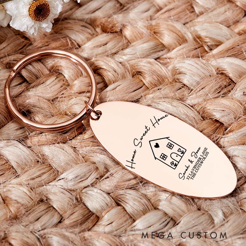 Personalized Home Sweet Home Couples Keyring Engraved Stainless Steel Housewarming Keychain Moving House Gift New Home Key Ring Gift for Homeowner