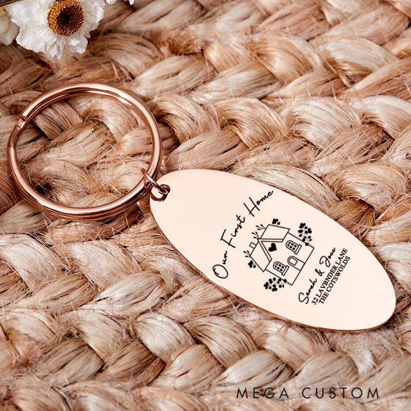 Personalized Our First Home Couples Keyring Engraved House Warming Keychain Moving House Gift New Home Key Ring Gift for Homeowner Housewarming Gift