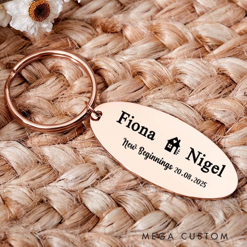 Personalized New Home Couples Keyring with Name Engraved New Home Keychain New Beginnings Gift Moving House Gift for Homeowner Housewarming Gift