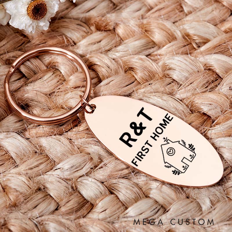 Personalized First Home Couples Keyring Custom House Tag New Home Initial Keychain Housewarming Gift First Home Keyring Moving in Gift Matching Gift