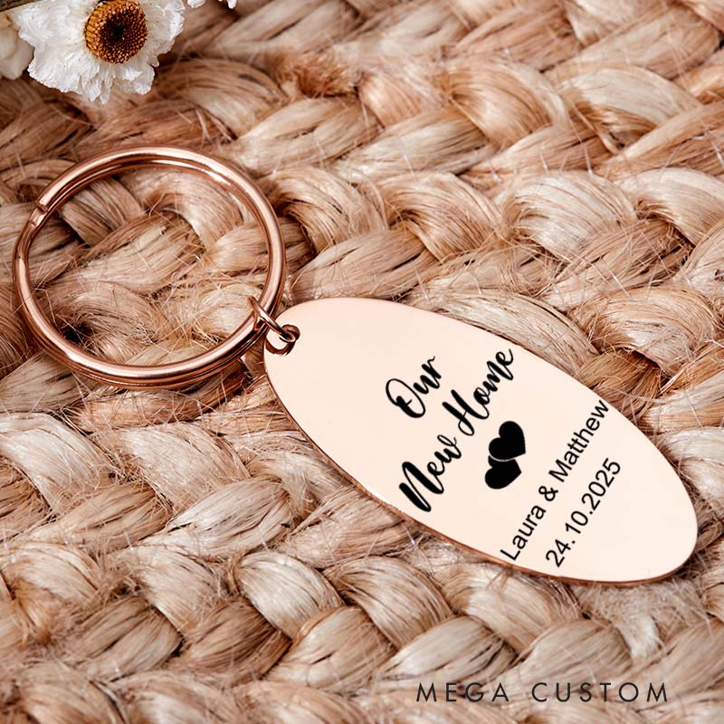 Personalized Our New Home Couples Keyring with Name Engraved First Home Keychain Housewarming Gift His and Hers Keyring Moving in Gift Matching Gift