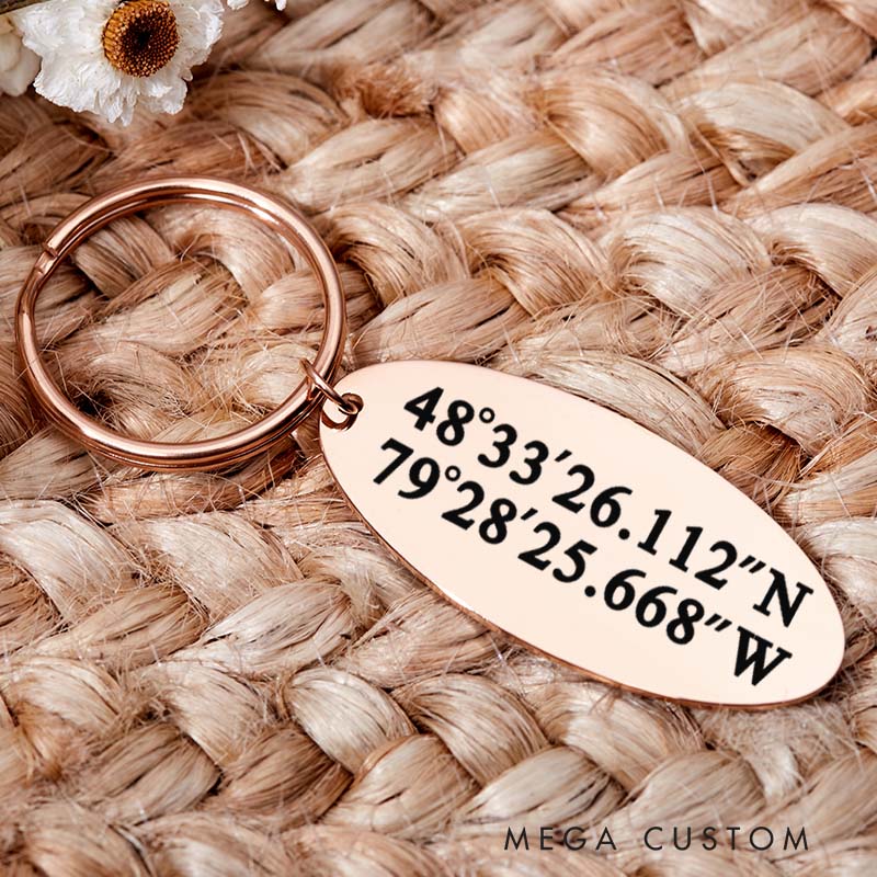 Personalized Longitude Latitude Keyring New Home Keychain Housewarming Key Chain Moving House Gift Housewarming Gift for Homeowner