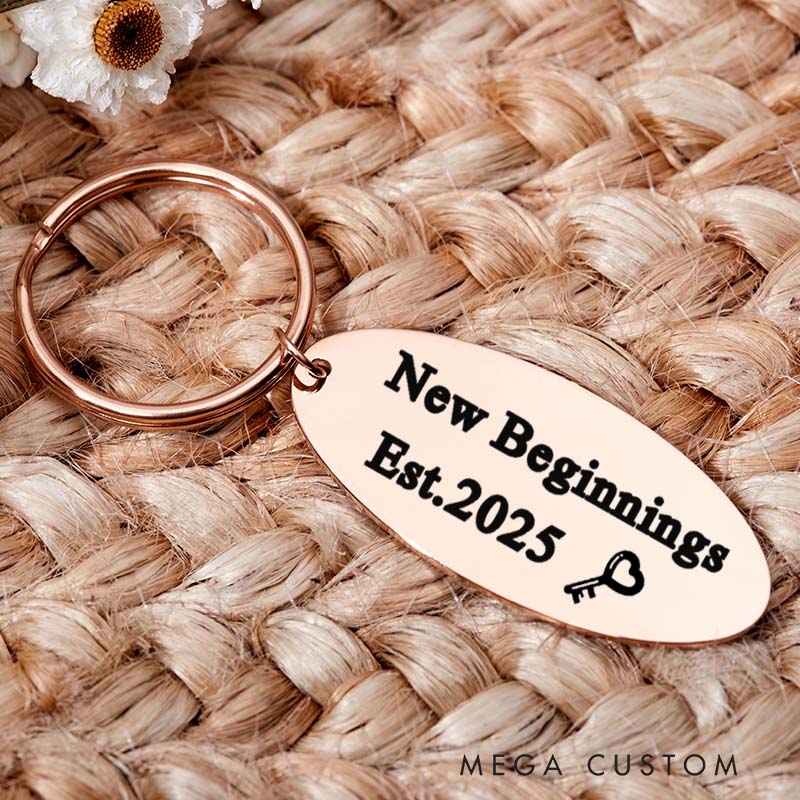 Personalized New Beginnings Keychain Custom House Warming Key Chain New Home Keyrings Moving House Gift for Homeowner First Home Housewarming Gift