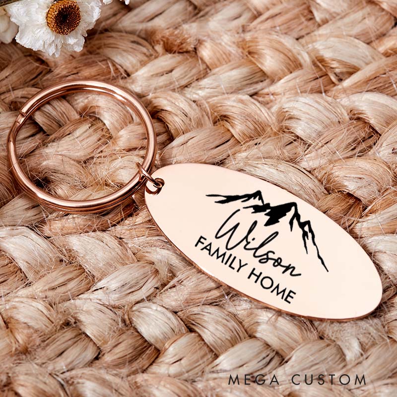 Personalized New Home Keychain with Family Name Engraved House Warming Key Chain First Home Keyring Moving House Gift for Homeowner Housewarming Gift