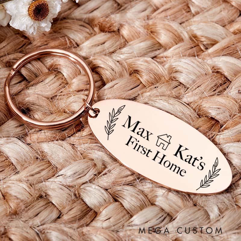 Personalized First Home Couples Keyring House Warming Key Chain Moving House Gift New Home Keyrings His and Hers Keyring Homeowner Housewarming Gift