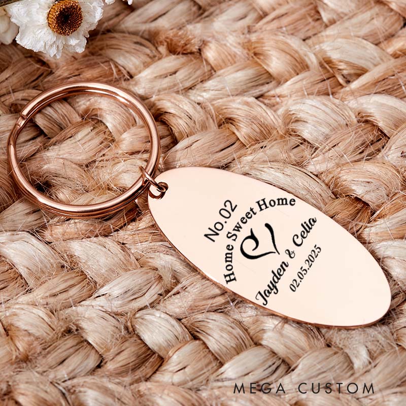 Personalized Home Sweet Home Couples Keyring Engraved House Warming Keychain New Home Key Chain Moving Gift His and Hers Keyring Housewarming Gift