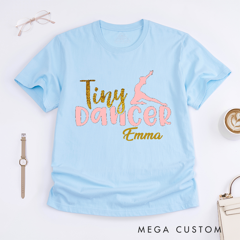 Personalized Tiny Dancer Classic T-Shirts Custom Name Ballet Dance Glitter Gift for Girls Women Dance Lover Present for Daughter