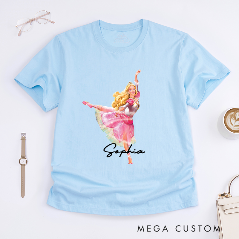Personalized Ballerina Princess Classic T-Shirts Custom Name Glitter Dance Gifts for Girls Ballet Lover