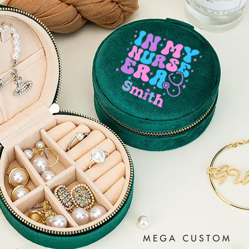 Personalized Velvet Jewelry Box for Nurse in My Nurse Era Round Jewelry Box Gift Nurse Appreciation Gift