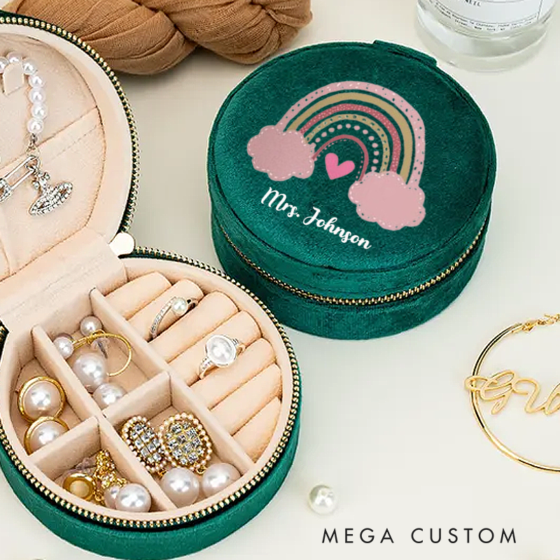 Personalized Velvet Jewelry Box for Teacher Clouds and a Heart Round Jewelry Box Gift Teacher Appreciation Gift