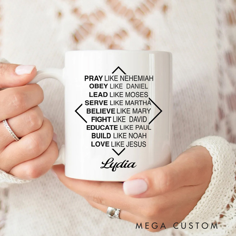 Personalized Pray Like Nehemiah Obey Like Daniel Ceramic Mug with Name Christian Coffee Mug Religious Gift Christian Gift