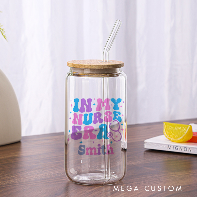 Personalized Nurse Tumbler with Lid and Straw in My Nurse Era Custom Glass Coffee Cup Nurse Appreciation Gift