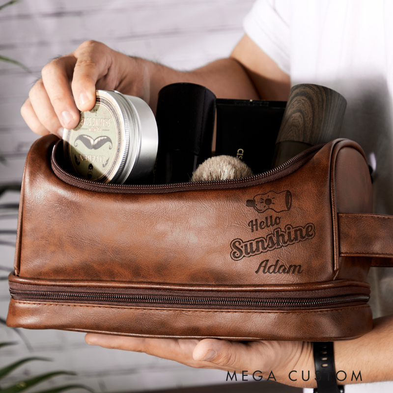 Personalized Hello Sunshine Toiletry Bag Leather Toiletry Bag Gift for Traveling Lovers Cool Travel Gift for Him