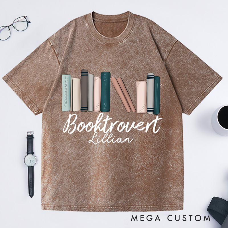 Personalized Booktrovert Washed T-Shirts Reader Gifts Shirt Book Lover Gift