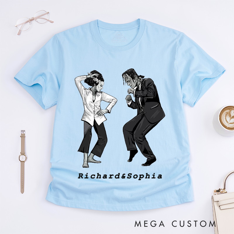 Personalized Classic T-Shirts Dancing Couple Unique Art Design Custom Name Gift for Him or Her Perfect Funny Casual Tee for Dance Lovers Friends Family