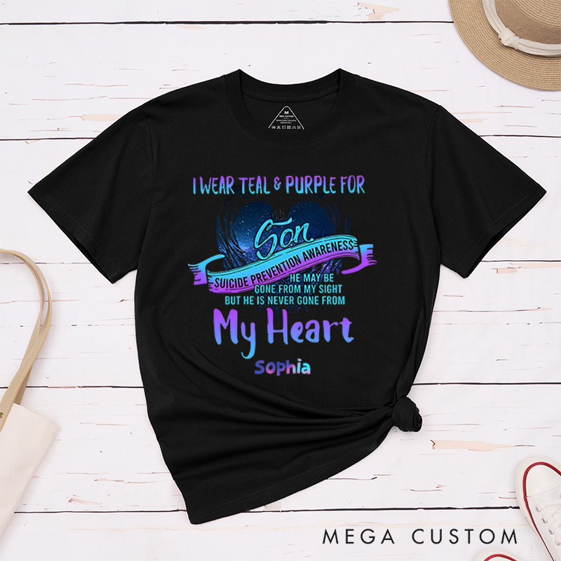 Personalized I Wear Teal and Purple for My Son Suicide Prevention Awareness Shirt Mental Health Gift